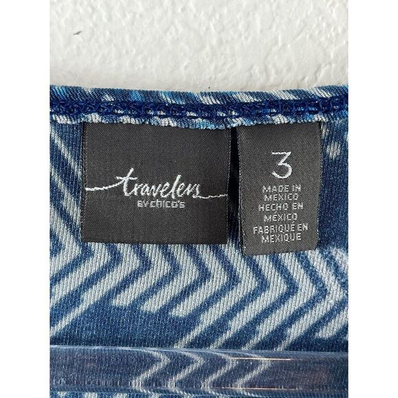Chico's Travelers Classic Slinky Knit Acetate Sky Weaves Asymmetrical Top 3 XL - Picture 8 of 13